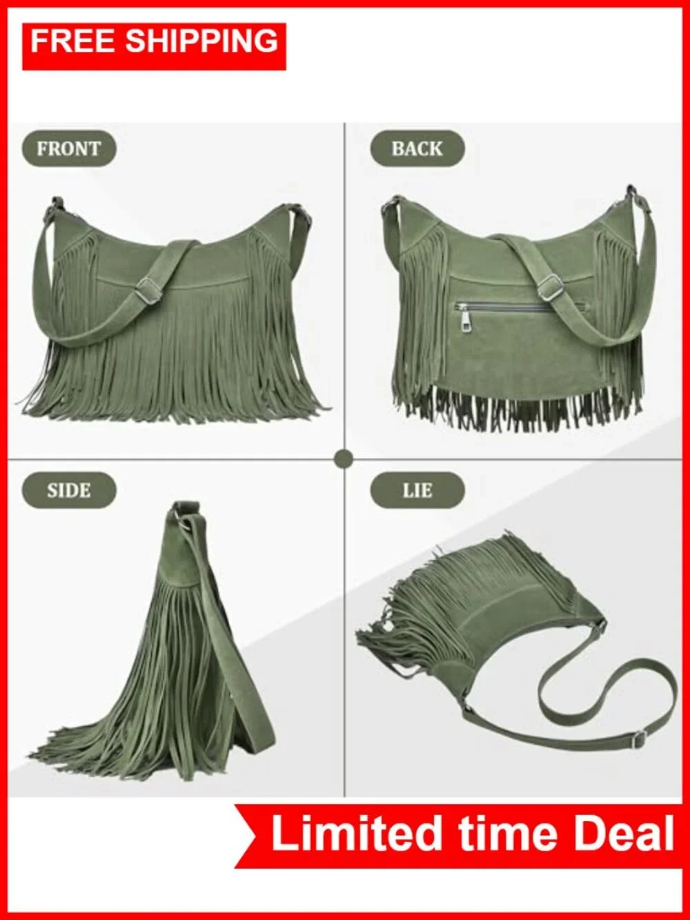 Vintage Western Suede Hobo Bag Crossbody Shoulder Purse for Women